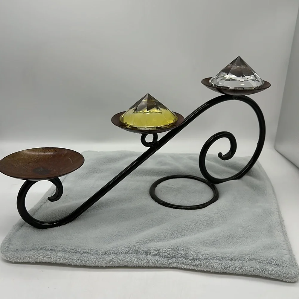 Wrought Iron Scroll Triple Pillar Candle Table-top Feature/Holder - Picture 2 of 15